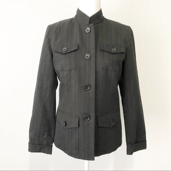 Kenneth Cole black military jacket size 6 button down utility - Picture 1 of 8